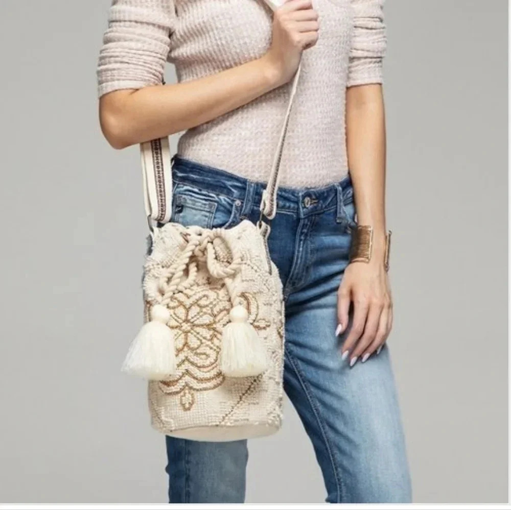 New! Boho Handwoven Bucket Shoulder Bag